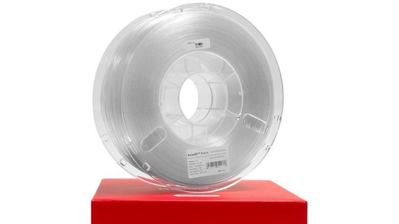 A spool of raise3D transparent polycarbonate filament