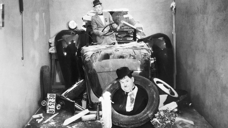 Laurel and Hardy in a car wreck.