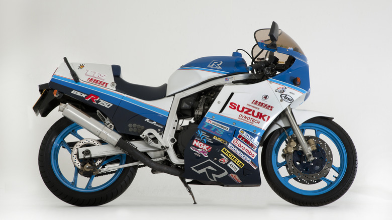 Late eighties white and blue Suzuki GSXR750