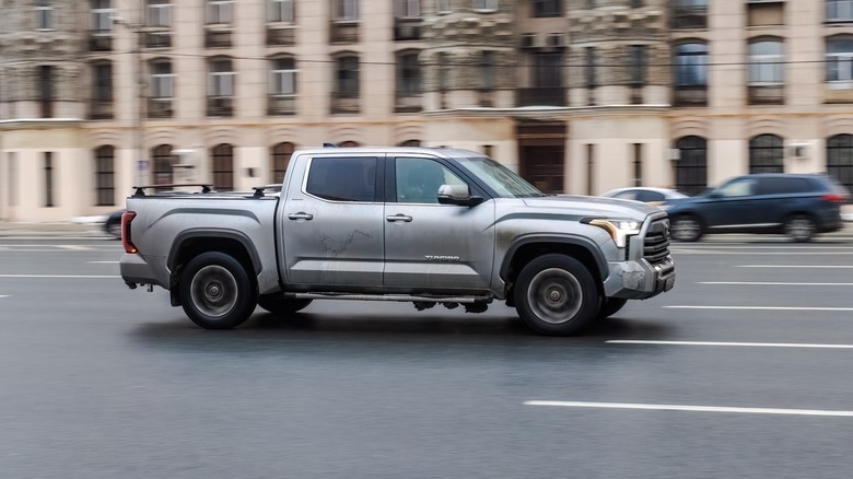 A gray Toyota Tundra in a parking lot