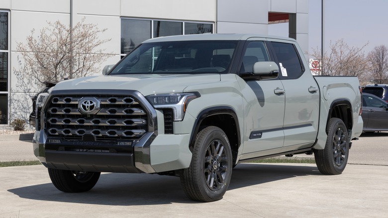 A gray Toyota Tundra on a dealership lot