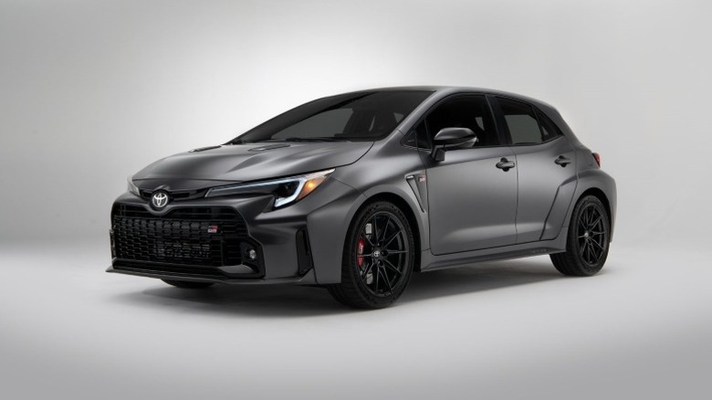 Front 3/4 shot of a 2023 Toyota Corolla GR Morizo Edition Hatchback