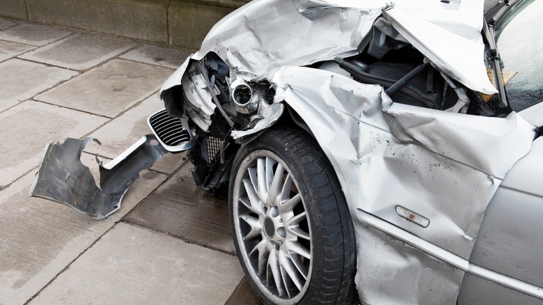 Side view of a wrecked vehicle