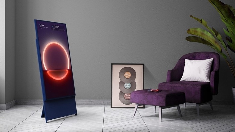 Samsung Sero placed in front of armchair