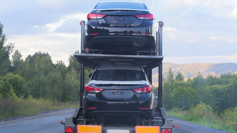 cars on car carrier trailer