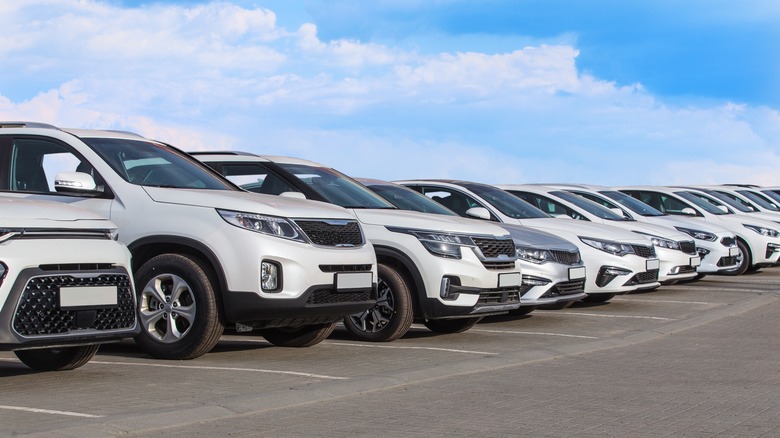 a row of white cars