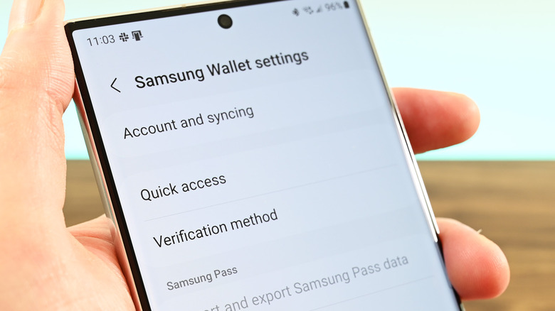 Samsung Wallet settings menu