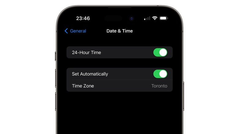 iPhone showing Date and Time settings.