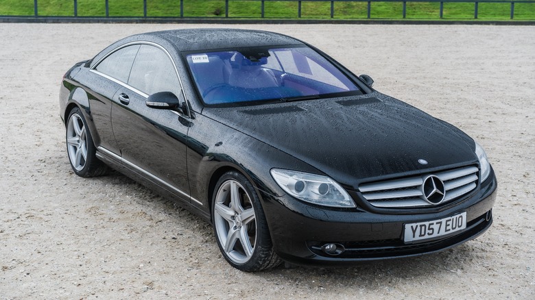 A black C216 Mercedes CL-Class, front 3/4 view