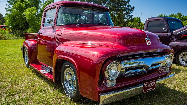 A Red Ford F-100 1956