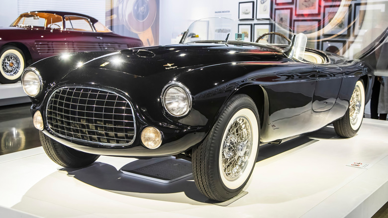 Black Ferrari Barchetta roadster in museum