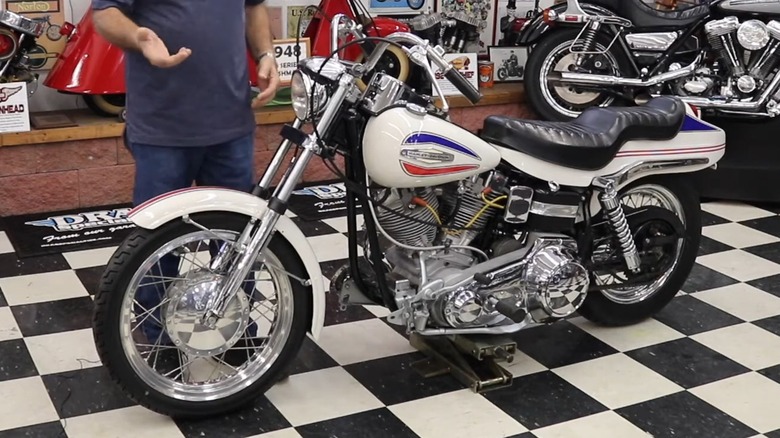 1971 Harley-Davidson FX Super Glide in a showroom