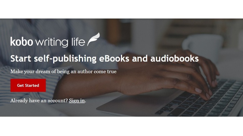 Screenshot of Kobo Writing Life home page discussing self publishing