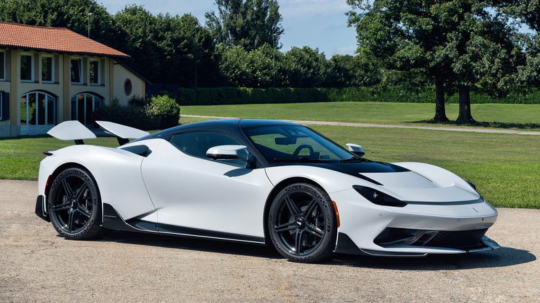 The Pininfarina Battista in white, front 3/4 view