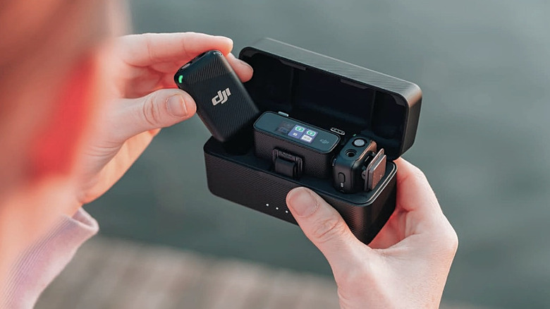 The DJI Mic kit in its charging case.