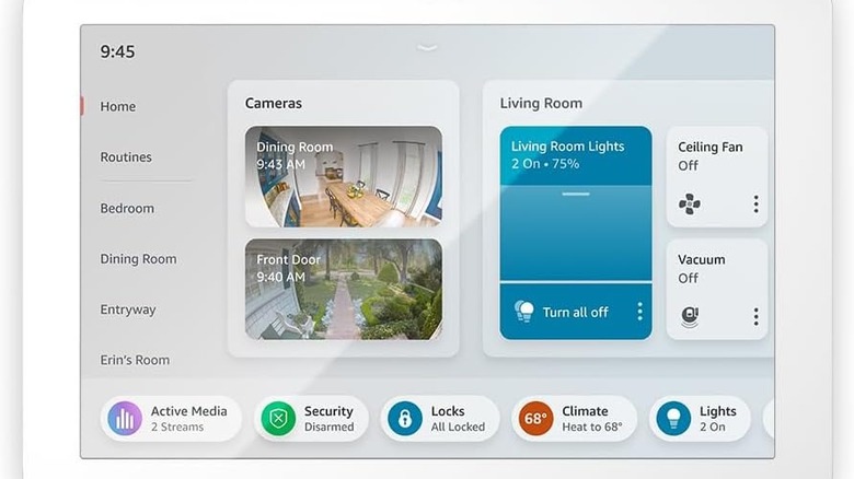 An Echo Hub display showing smart home controls