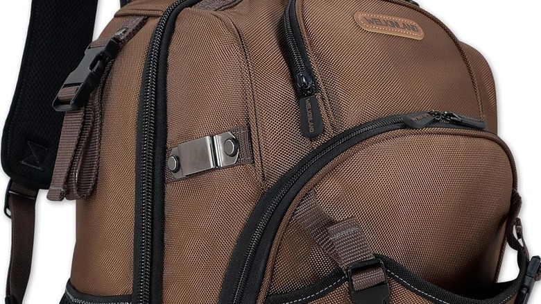 A brown WELKINLAND Tool backpack