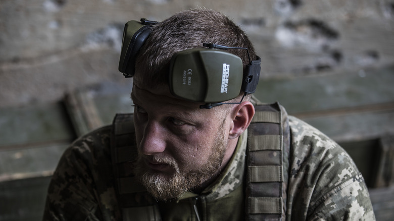 Soldier wearing headset