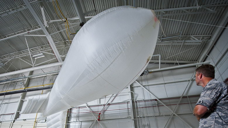 Fulton skyhook balloon in hangar