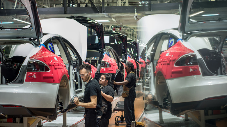 tesla cars in factory