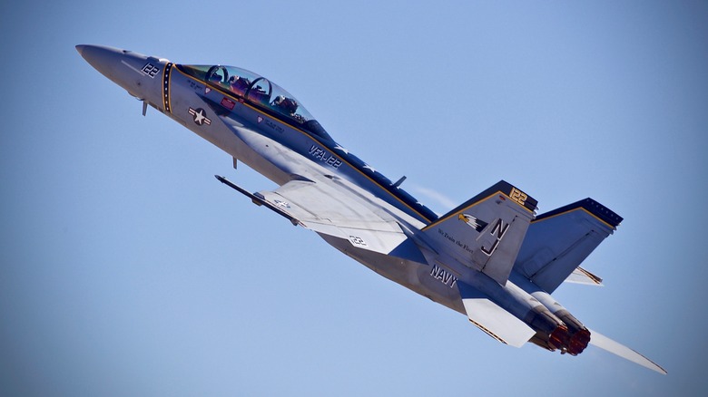 F/A-18 Hornet flying upright