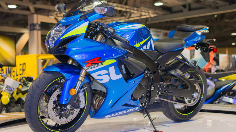 Blue and white 2015 Suzuki GSX-R1000