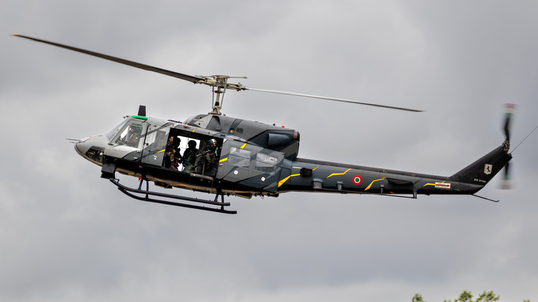 A Bell UH-1 Huey in midflight