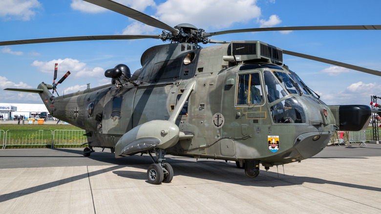 A Sikorsky S-61 with camouflage paint