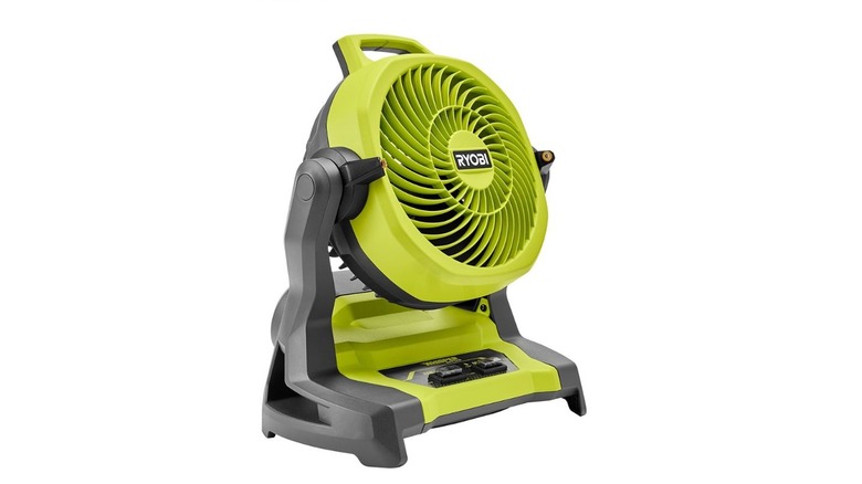 Green fan on a black base