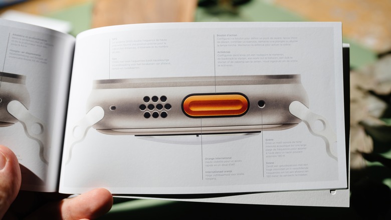 Booklet displaying Apple Watch Ultra's Action button