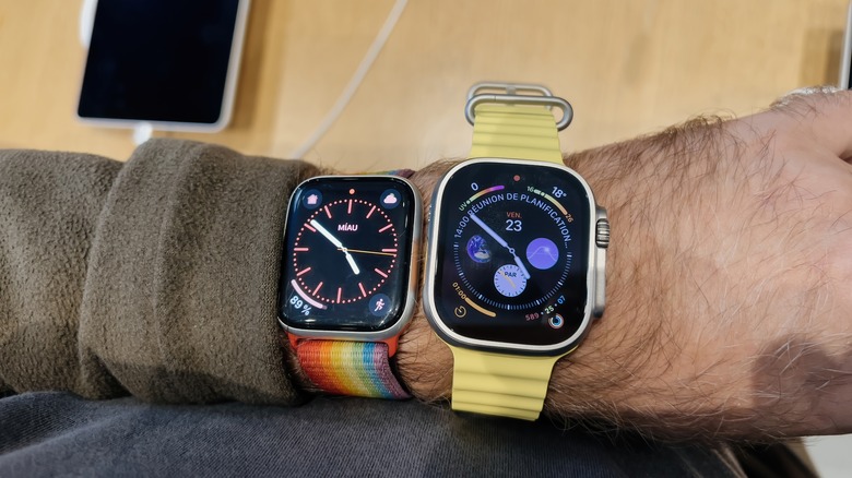 Apple Watch Ultra and Apple Watch 7 on a wrist