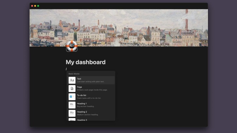 My dashboard Notion page