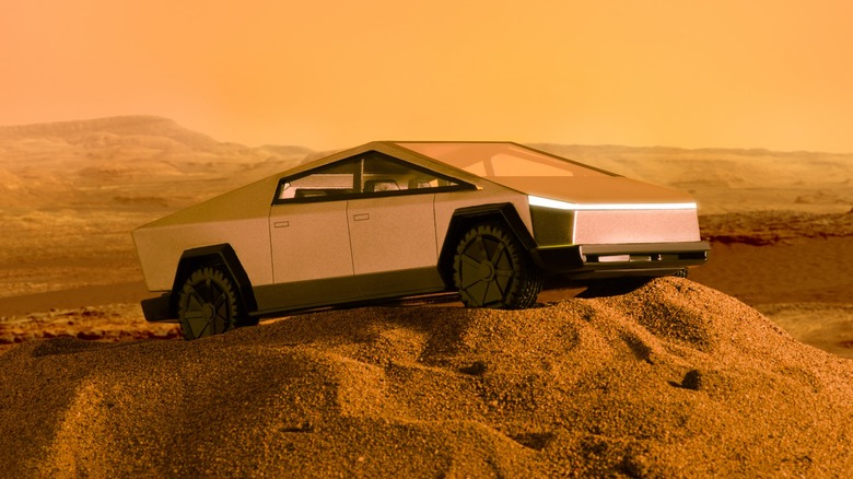 Tesla Cybertruck on a desert landscape