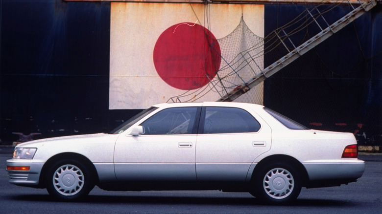 White Lexus LS 400 with Japanese flag