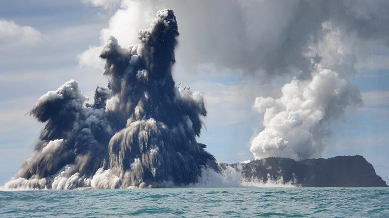 Eruption of an underwater volcano off the coast of Tonga.
