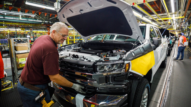 2018 Chevy Silverado on assembly line