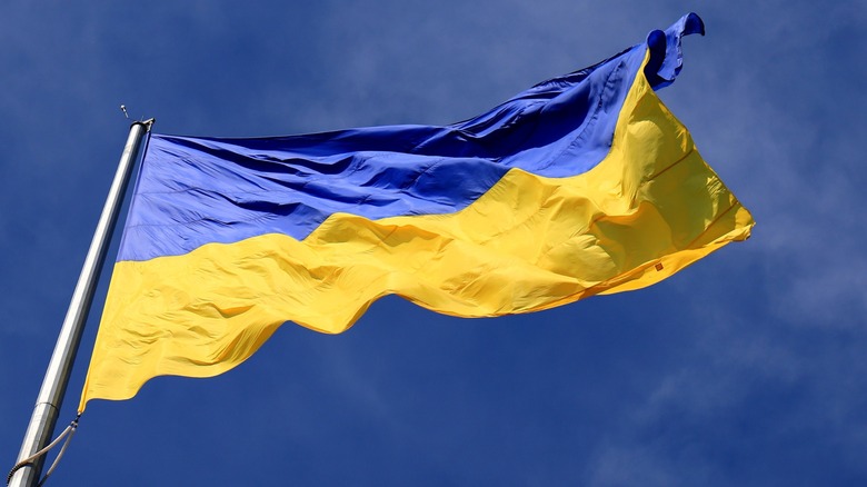 Ukrainian flag flying