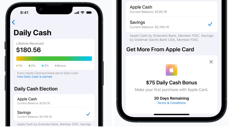 Dashboard for Apple Savings account.