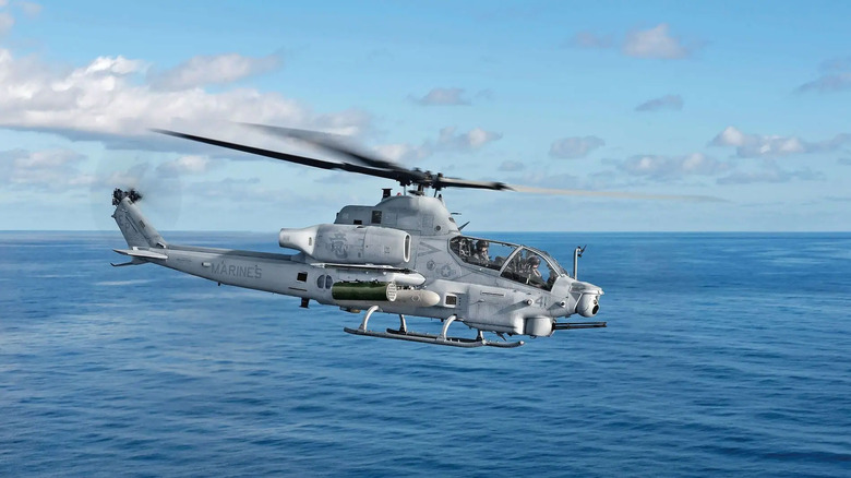 AH-1Z Viper flying over the water