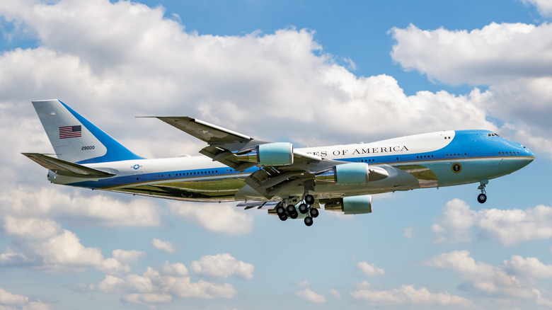 Air Force One with landing gear extended