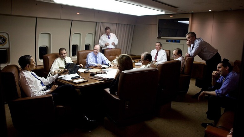 Barack Obama holding a meeting Air Force One