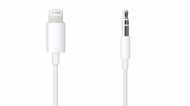 Apple 3.5mm to lightning cable against a white background.