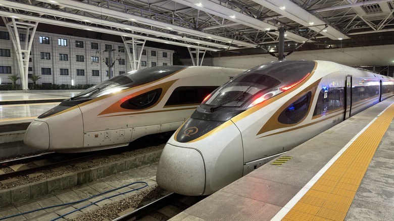 Two Fuxing trains at station