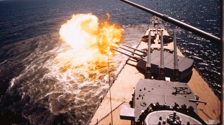 Battleship cannons firing 