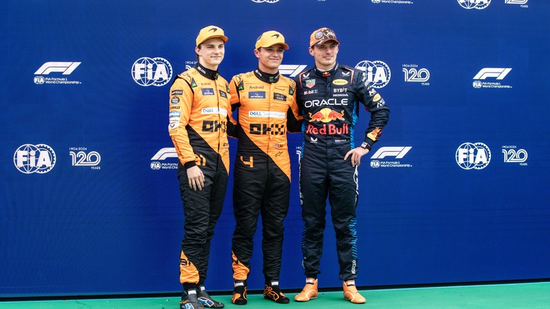 Oscar Piastri Lando Norris and  Max Verstappen