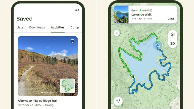 Screenshots of the AllTrails app from the Google Play Store