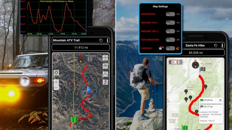 Screenshots of the Polaris navigation app on a smartphone