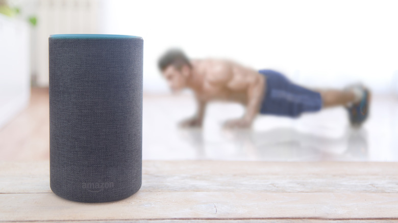 Man working out with Amazon Echo