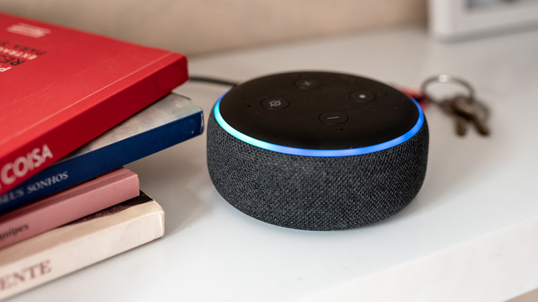 White Amazon Echo Dot on counter