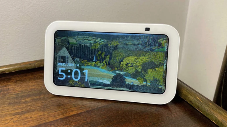 Amazon Echo Show displaying the time